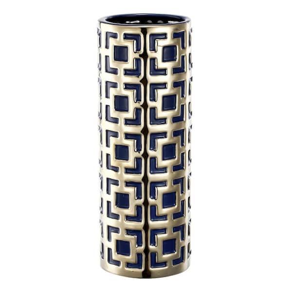 A & B Home 16 in. Malika Gold, Blue Tall Vase