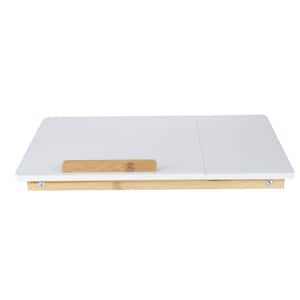Eco-Friendly Adjustable Bamboo Laptop Bed Tray with Drawer, White