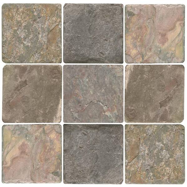 Florida Tile Pietra Art Slate Peacock 4 in. x 4 in. Natural Slate Floor and Wall Tile  (5.38 sq. ft. /case)
