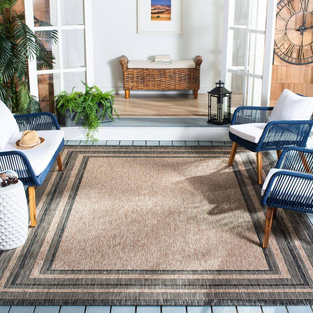 Natural and Black Synthetic Indoor/Outdoor Area Rug, 10' x 14'