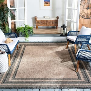 Courtyard Natural/Black 8 ft. x 10 ft. Solid Striped Indoor/Outdoor Area Rug