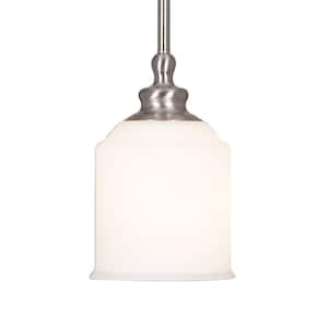 1-Light Brushed Nickel Modern Pendant Light with Opal Glass Shade