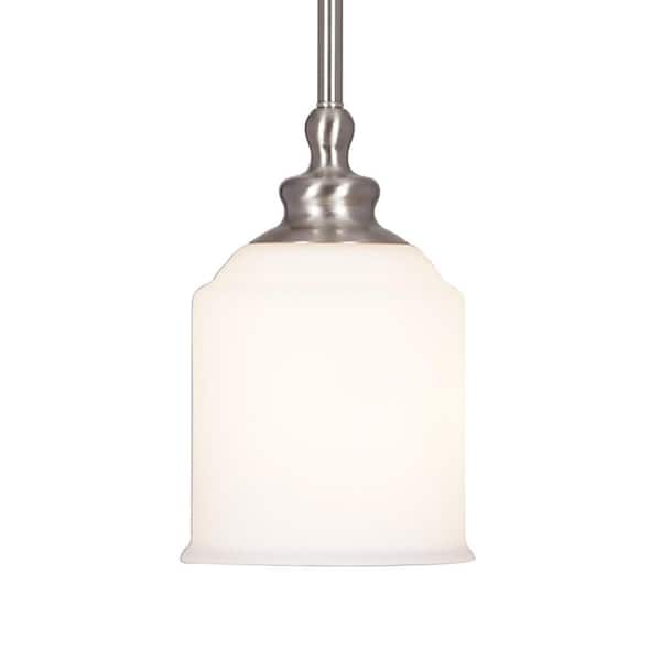 Cresswell 1-Light Brushed Nickel Modern Pendant Light with Opal Glass Shade