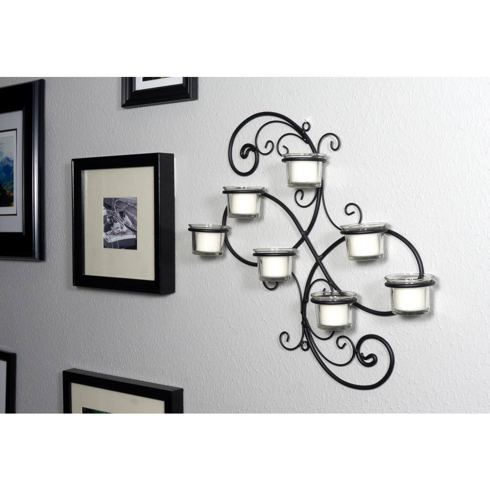 Elegant Ivy Swirl Black Metal and Glass Tealight Wall Sconce
