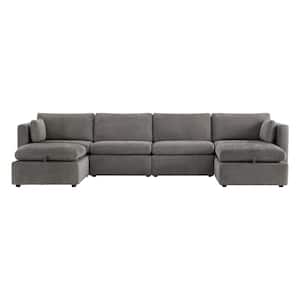 Rhea Straight Arm 6-Piece Fabric Modular Sectional in Fossil Gray