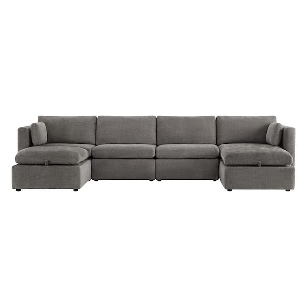 Spruce & Spring Rhea Straight Arm 6-Piece Fabric Modular Sectional in Fossil Gray
