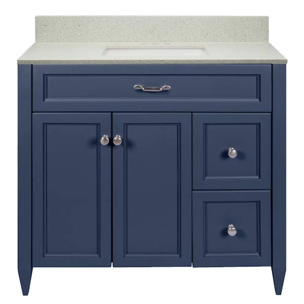 Ella Vail 37 in. W x 22 in. D x 36 in. H Bath Vanity in Navy Blue with Quartz Stone Galaxy White Top with White Basin