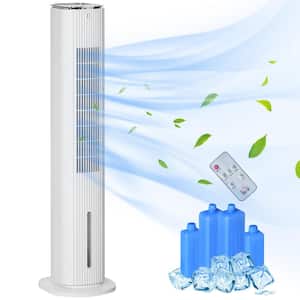 42 in. 3-Fan Speeds Tower Fan in White with 2-in-1 Evaporative Air Cooler Remote Control, Timer, LED Display