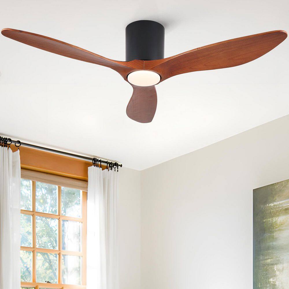 Elysian 52 in. Matte Black Flush Mount Standard Ceiling Fan with Light，Soild Wood Blades and Remote Control price history on PriceWatchPro