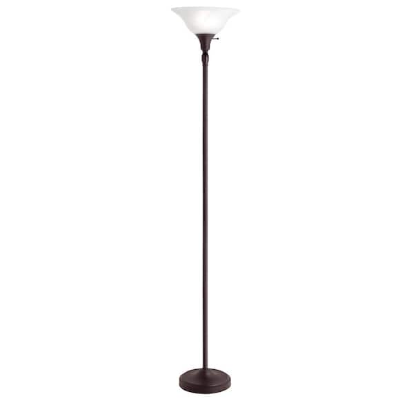 Bronze Torchiere Floor Lamp With, Glass Floor Lamp Shades Home Depot