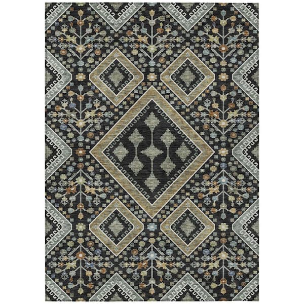 Chantille Machine Washable Indoor/Outdoor Abstract ACN2459 Black 5 ft. x 7 ft. 6 in. Area Rug