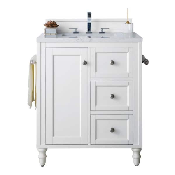 James Martin Vanities Copper Cove Encore 30 in. W x 23.5 in.D x 36.2 in. H Single Vanity in Bright White with Eternal Jasmine Pearl Top