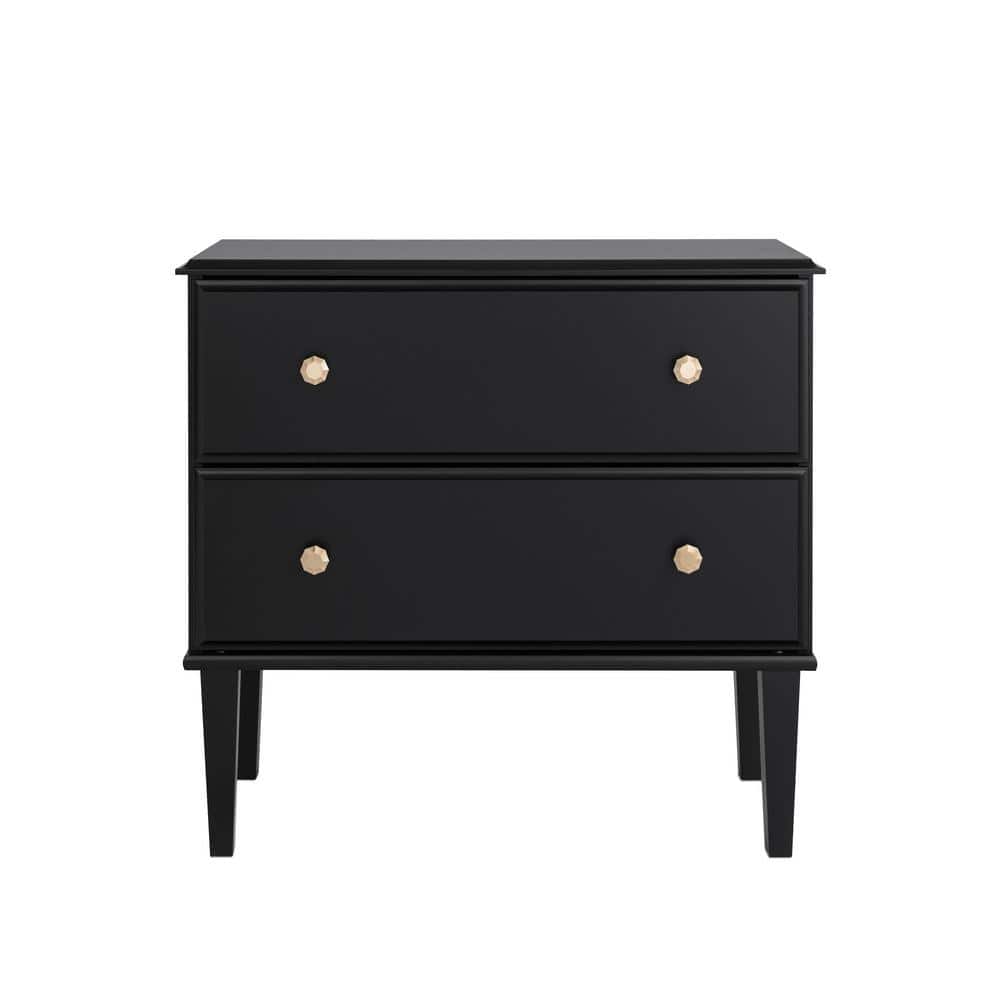 Lux Black 2 Drawer Nightstand with Gold Accents