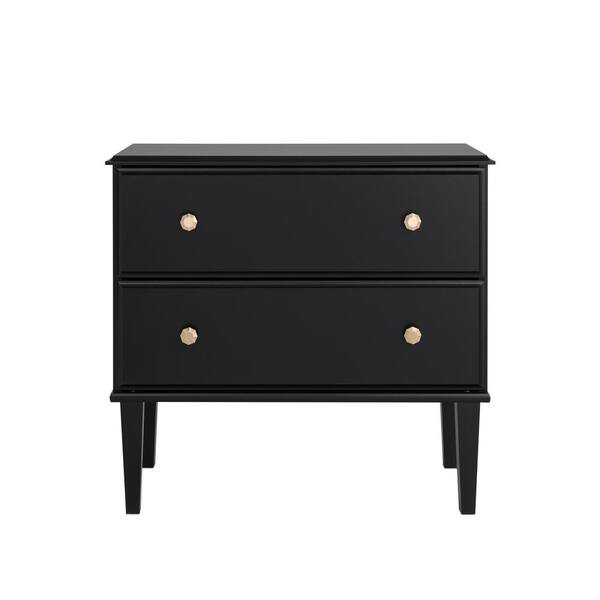 Prepac Lux Black 2 Drawer 27.75 in. W Nightstand Night Stand for Bedroom Nightstand Bedside Table End Table with 2 Drawers BDNR 2302 1