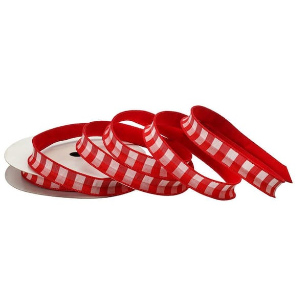 Regency International 1 in. x 10Y Red Country Check with Felt Christmas ...