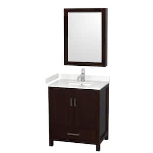 Sheffield 30 in. W x 22 in. D x 35.25 in. H Single Bath Vanity in Espresso with Carrara Cultured Marble Top & MC Mirror