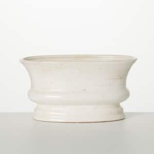 5" Ivory Low Oval Ceramic Planter