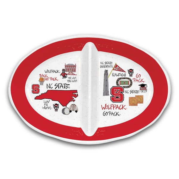 Magnolia Lane NC State North Carolina State 16.5 in. Assorted Colors 2 Section Melamine Serving Platter