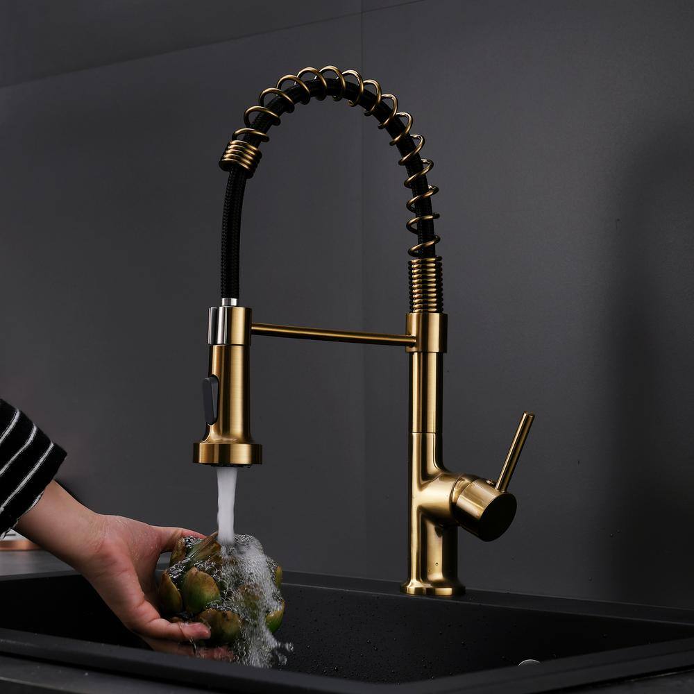 Brushed Gold Single Handle Pull Down Kitchen Faucet