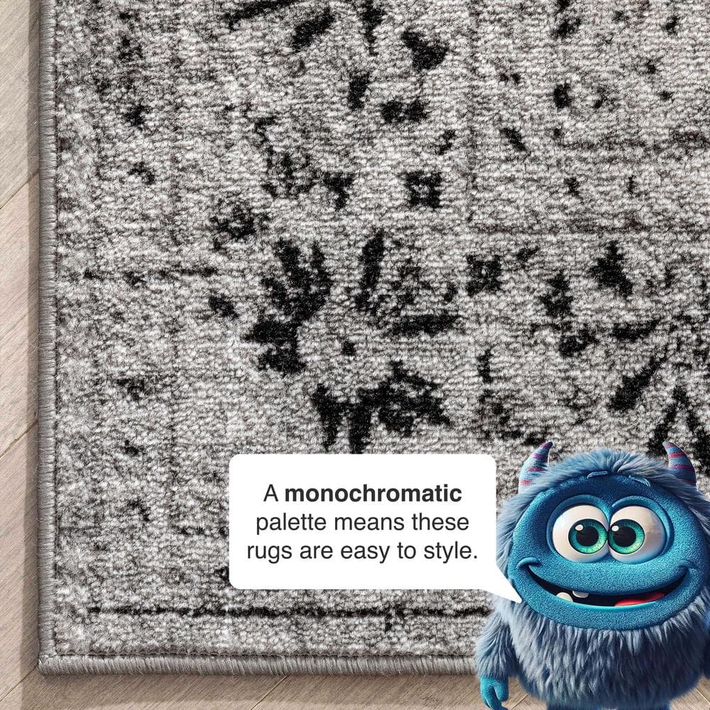 Reversible Easy-Care Synthetic Gray Rectangular Rug