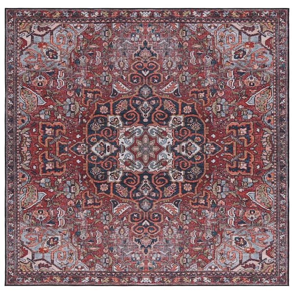 SAFAVIEH Tucson Red/Blue 6 ft. x 6 ft. Machine Washable Floral Medallion Border Square Area Rug