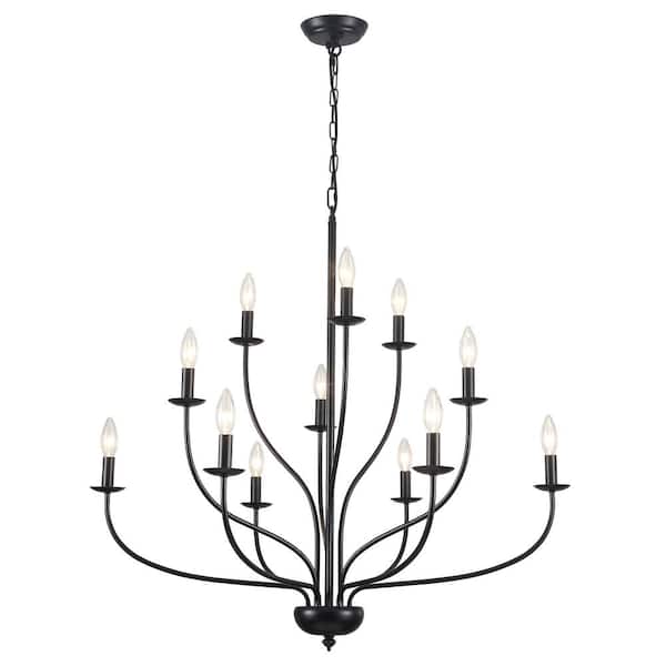 12 - Light 3-Tier Black Dimmable Classic/Traditional Chandelier Kitchen Island with no Bulbs Included