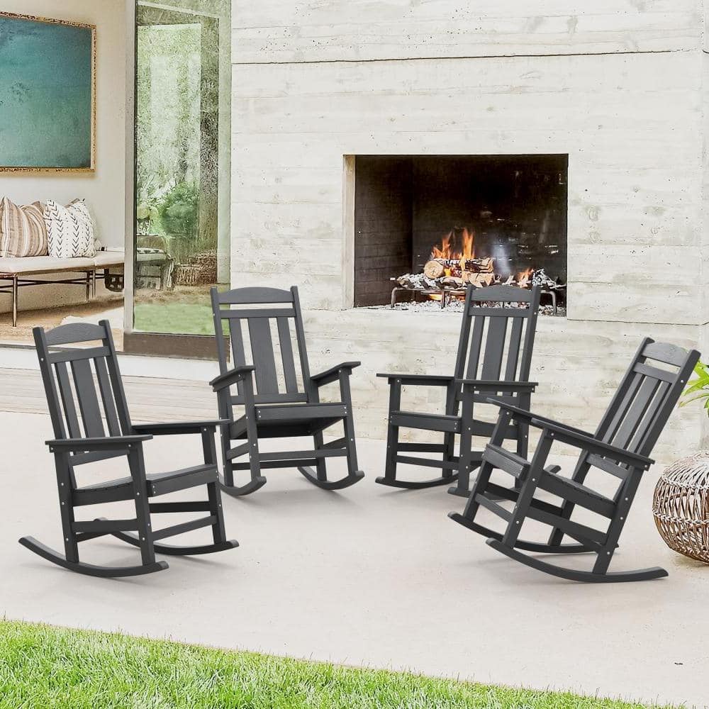 Hampton Dark Gray Recycled Plastic Patio Adirondack Outdoor Rocking Chair Porch Rocker Patio Rocking Chair Set of 4 price history on PriceWatchPro