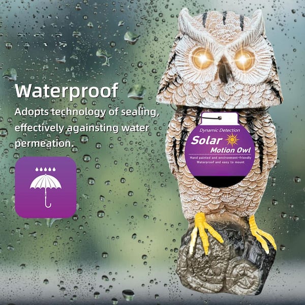 Solar Tiger Owl Motion Detector Garden Sculpture with Flashing