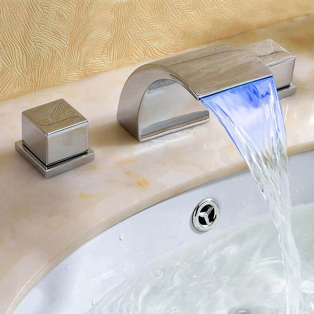 Chrome LED Waterfall Bathroom Sink Faucet with Dual Knob Handles