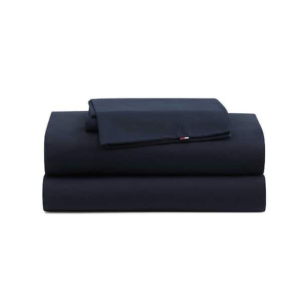 TH Performance Cooling 4-Piece Core Navy Blue Percale Cotton Full Cooling Sheet Set