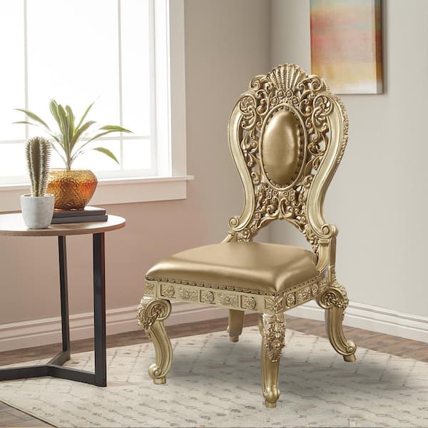 Acme Furniture Seville PU and Gold Finish Linen Side Chair (Set of 2)