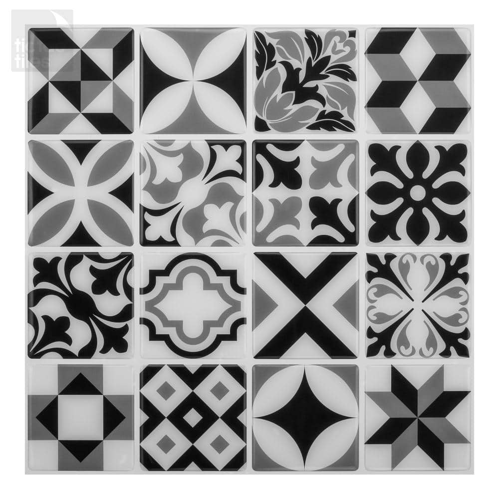 Tic Tac Tiles Moroccan Mono 10 in. W x 10 in. H Peel and Stick