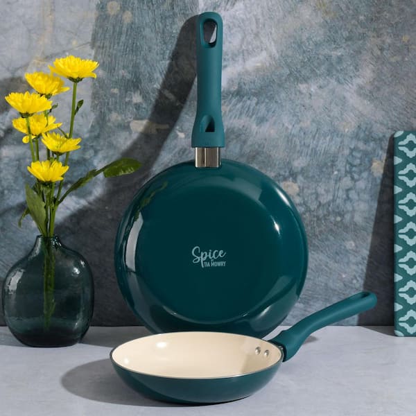 Spice by Tia Mowry Savory Saffron 16 Piece Ceramic Nonstick Cookware Set in Teal