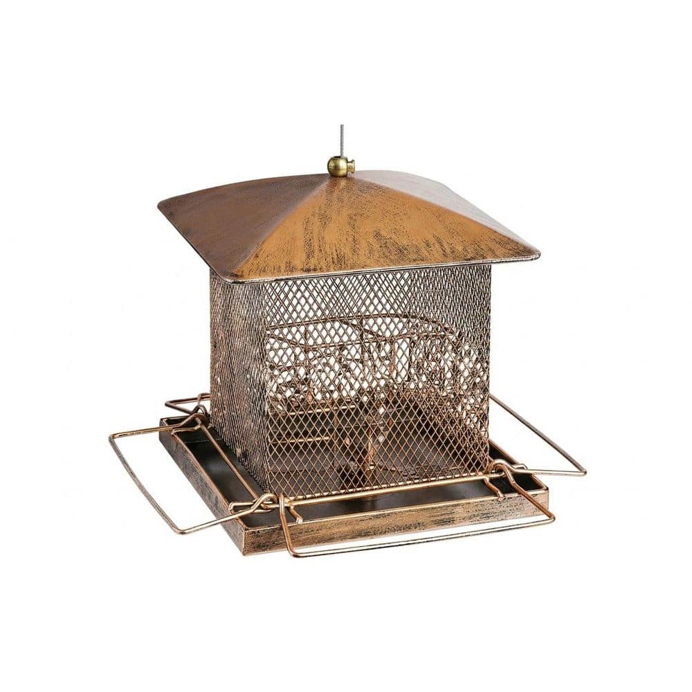 SenQWFa Copper Finish Iron Hanging Wild Bird Seed Feeder Large