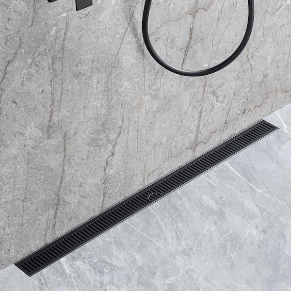 36 in. Stainless Steel Linear Shower Drain with Square Pattern Drain Cover in Matte Black