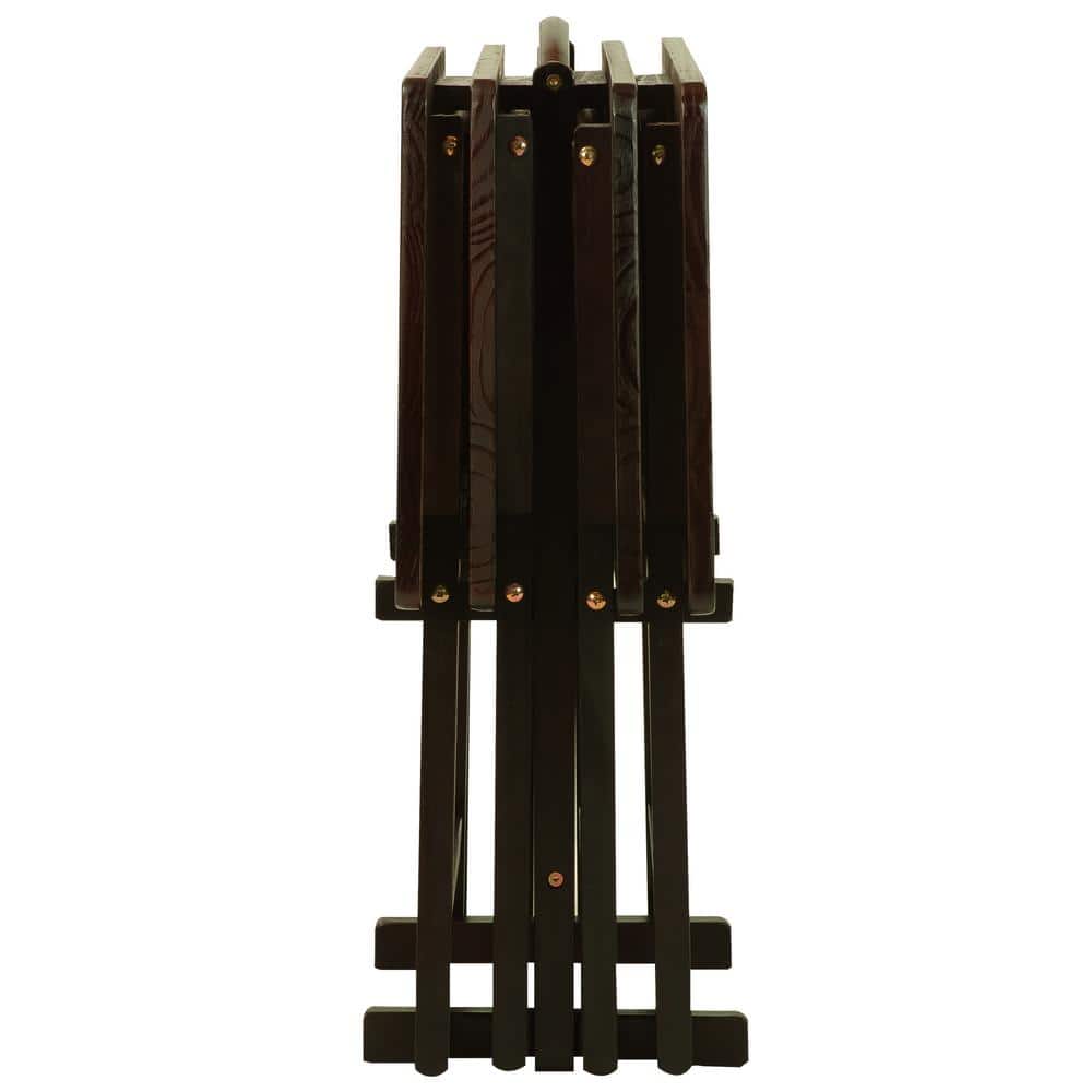 Pine Wood Espresso 5-Piece Tray Table Set with Stand