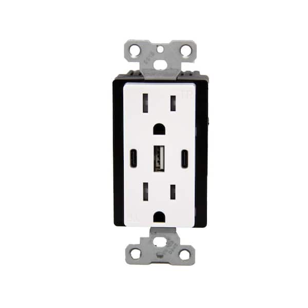 Faith USB Receptacle Outlet White, 15A 30W with 2 Type C, 1 Type A USB Charger