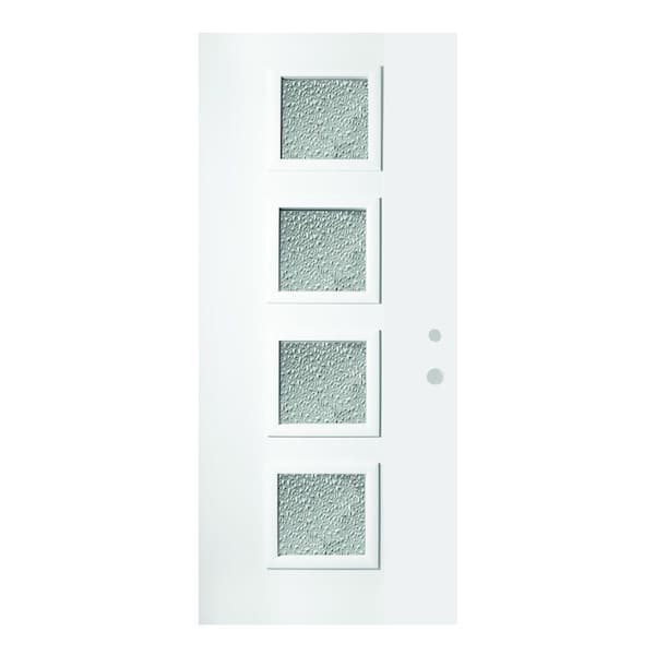 Stanley Doors 32 in. x 80 in. Evelyn Diamond 4 Lite Painted White Steel Prehung Front Door