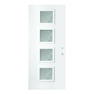 36 in. x 80 in. Evelyn Diamond 4 Lite Painted White Left-Hand Inswing Steel Prehung Front Door
