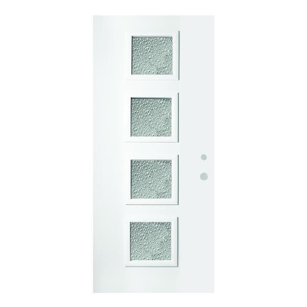 Stanley Doors 36 in. x 80 in. Evelyn Diamond 4 Lite Painted White Left-Hand Inswing Steel Prehung Front Door
