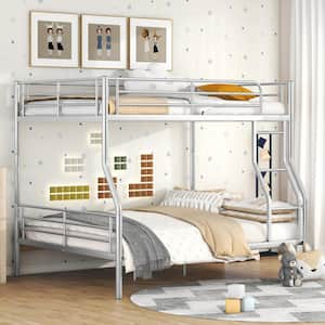 Sliver Full XL over Queen Size Metal Detachable Bunk Bed with Central Support Legs