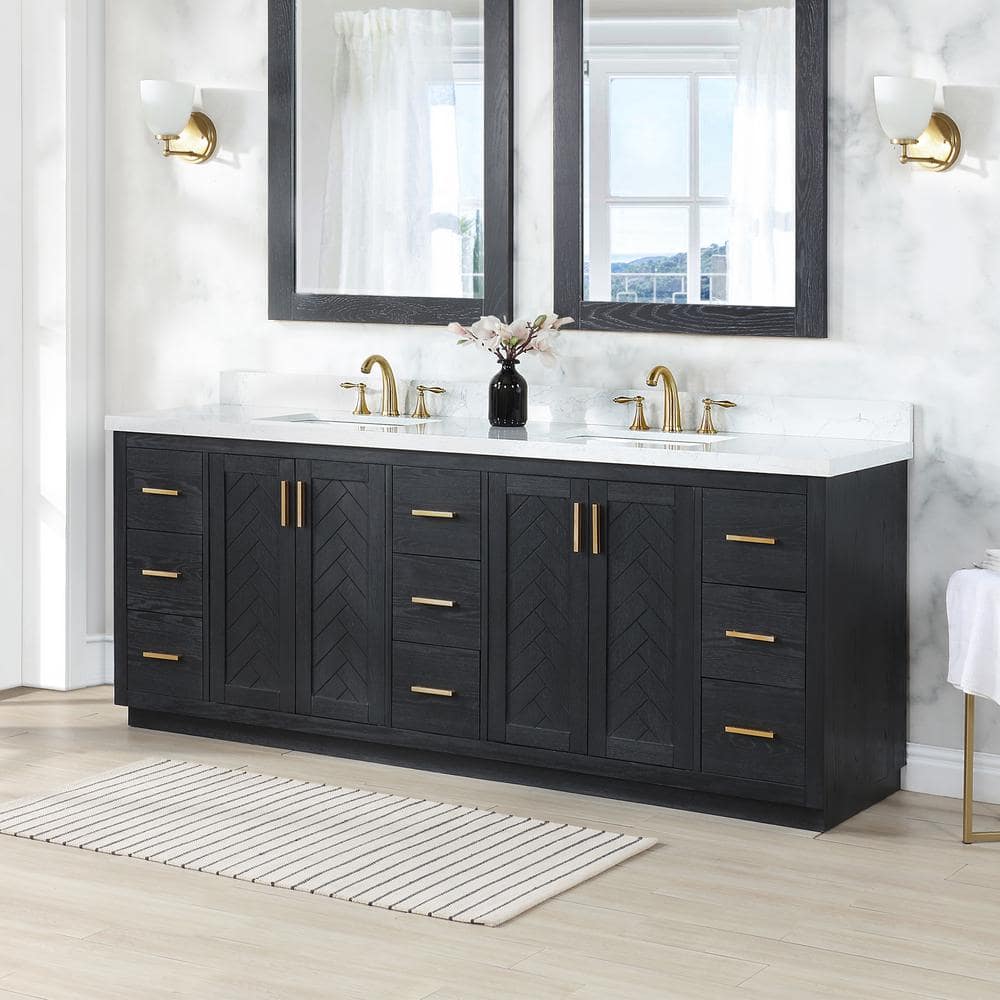 Gazsi 84" Black Oak Vanity with Composite Stone Top