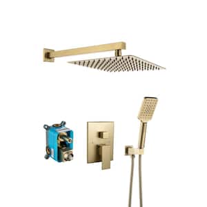 Single-Handle 3-Spray Patterns Anti-scald Shower Fixtures with Rough-In Pressure Balanced Valve in Brushed Gold