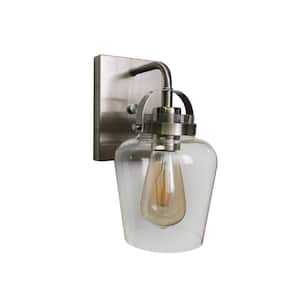 Trystan 5.5 in. 1-Light Brushed Polished Nickel Wall Sconce with Clear Glass