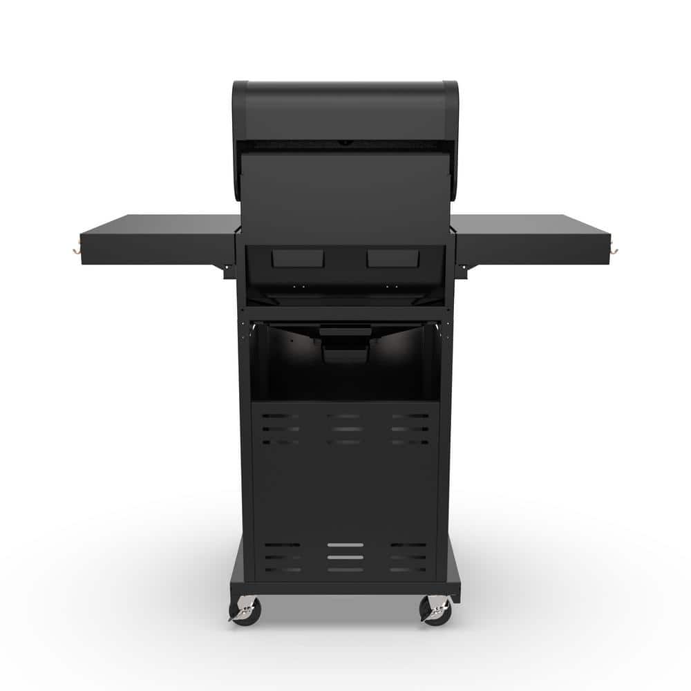 Compact Black and Copper 2-Burner Propane Gas Grill with Foldable Side Tables