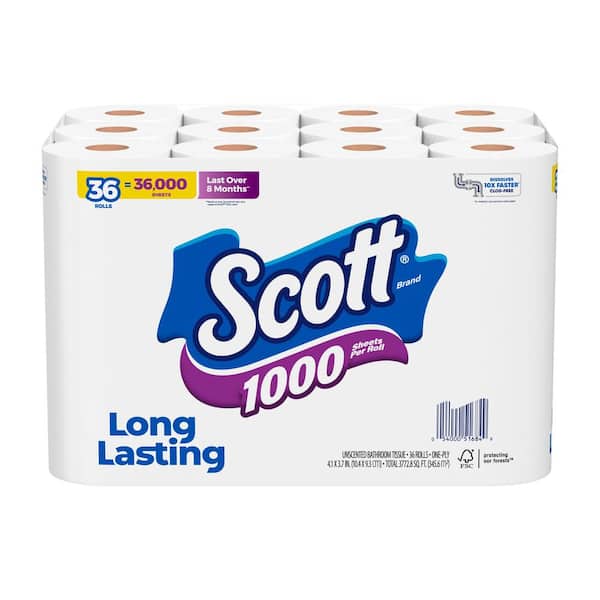 Scott 1-Ply White 1000-Sheet Toilet Paper(1000 Sheets Per Roll 36 Rolls Per Pack)