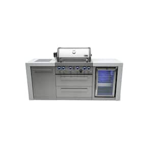 Deluxe Series 4 Burner Outdoor Kitchen Island Propane Natural Gas with Fridge Cabinet Grill Island in Stainless Steel