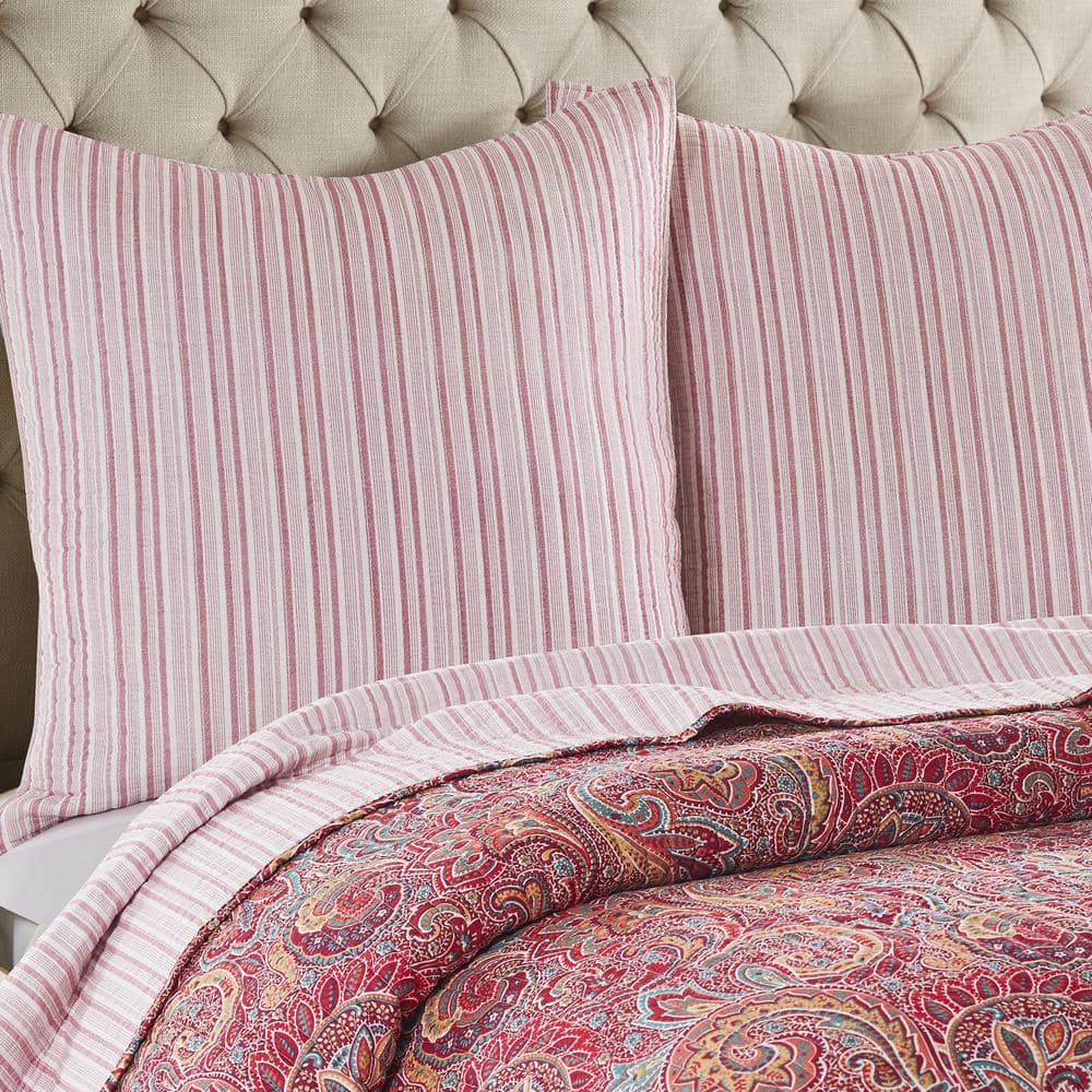 Kimpton Red and White Stripe Cotton 26 in. x 26 in. Euro Sham - Set of 2