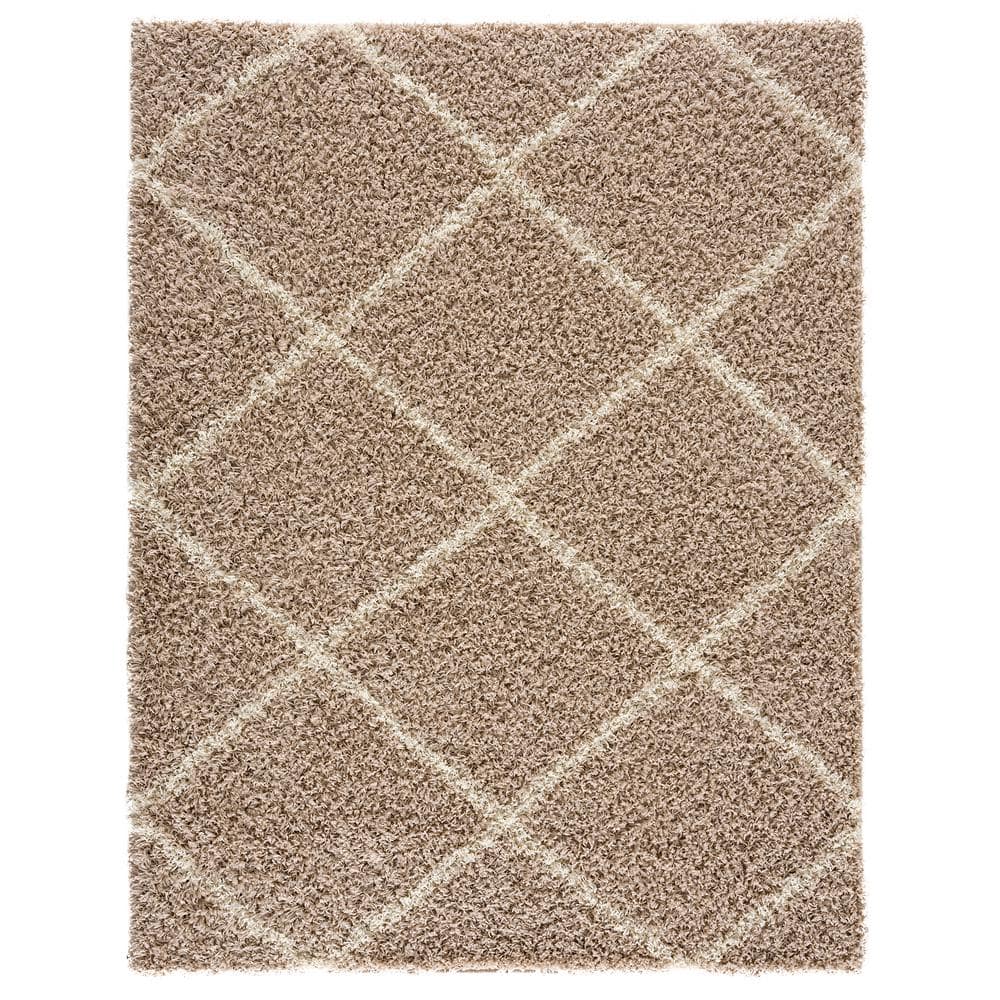 MSRUGS Moon Trellis Shaggy Collection Cozy Modern Contemporary Shag Area Rug - Beige 5 x7