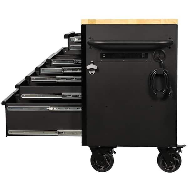 Husky 61 in. W x 23 in. D Heavy Duty 15-Drawer Mobile Workbench Tool Chest  with Solid Wood Top in Matte Black H61MWC15HP-C - The Home Depot
